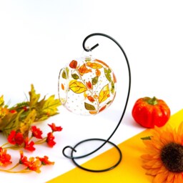Hand Painted Autumn Leaves Glass Tealight Candle Holder With Stand - thumbnail 2