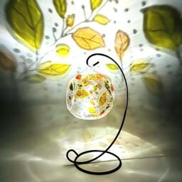 Hand Painted Autumn Leaves Glass Tealight Candle Holder With Stand