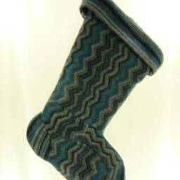 Christmas Stocking Wool Felt Repurposed Sweater Design History Blue Gray Black Zigzags Zipper Ooak Recycled Upcycled 983 - thumbnail 3