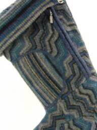 Christmas Stocking Wool Felt Repurposed Sweater Design History Blue Gray Black Zigzags Zipper Ooak Recycled Upcycled 983 - thumbnail 1