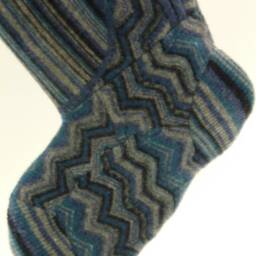 Christmas Stocking Wool Felt Repurposed Sweater Design History Blue Gray Black Zigzags Zipper Ooak Recycled Upcycled 983 - thumbnail 4