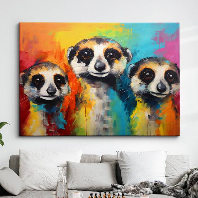 Colorful Meerkats Animal Abstract Oil Painting Paint Splatter Wall Art Framed Canvas Poster Print Home Living Room Decor Fun Meerkat Gift - image 1