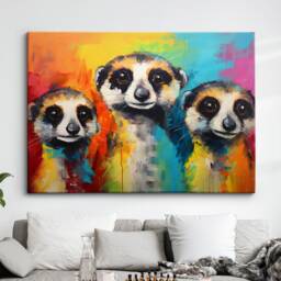 Colorful Meerkats Animal Abstract Oil Painting Paint Splatter Wall Art Framed Canvas Poster Print Home Living Room Decor Fun Meerkat Gift - thumbnail 1