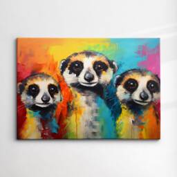 Colorful Meerkats Animal Abstract Oil Painting Paint Splatter Wall Art Framed Canvas Poster Print Home Living Room Decor Fun Meerkat Gift - thumbnail 3