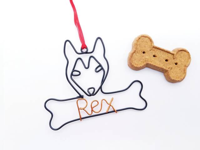 Wire Siberian Husky Ornament, Personalized Dog Bone Christmas Gift - image 1