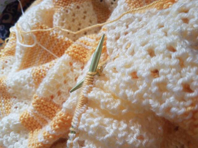 Hand Knit Super Soft Yellow Striped Baby Blanket - image 1