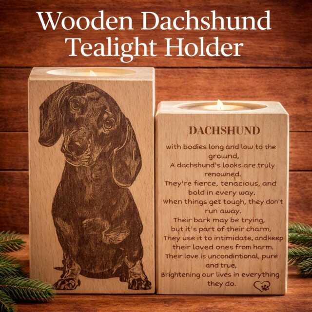 Wooden Dachshund Tealight Holder, Sausage Dog Home Decor, Beech Wood Candle Accent - image 1