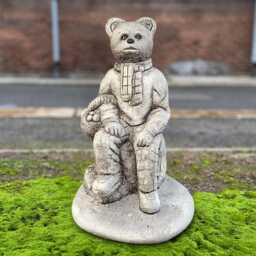 Concrete Bear Sculpture Stone Teddy Figurine Outdoor Animal Decoration Sitting Ornament Wildlife Statue Teddy Lover Gift - thumbnail 1