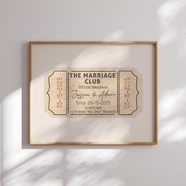 Wedding Gifts For The Couple Anniversary Gift Elegant Framed Wall Art The Marriage Club Personalized Print Unique Husband & Wife Customised - image 1