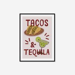 Tacos & Tequila Print - Retro Kitchen Print, Margarita Food & Drink Art, Bar Cart Decor, Cocktail Restaurant Decor - thumbnail 2