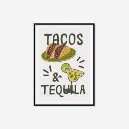 Tacos & Tequila Print - Retro Kitchen Print, Margarita Food & Drink Art, Bar Cart Decor, Cocktail Restaurant Decor - thumbnail 3