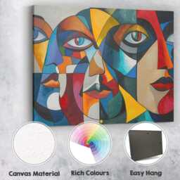 Colourful Cubist Faces Modern Abstract Portrait Canvas Wall Art Print Decor Picture Ready To Hang - thumbnail 2