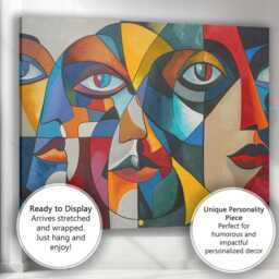 Colourful Cubist Faces Modern Abstract Portrait Canvas Wall Art Print Decor Picture Ready To Hang - thumbnail 3