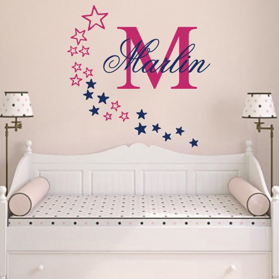Wall Decals Custom Personalized Name Decal Star Initial Monogram Girl Vinyl Sticker Bedroom Nursery Baby Room Children Home Decor Ms633 - image 1