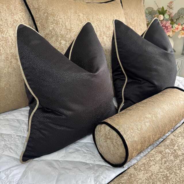 Black Gold Piped Cushion Cover, Designer Luxury Pillow Livingroom Or Bedroom Home Accessories, & Decor Blean - image 1