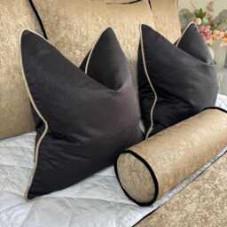 Black Gold Piped Cushion Cover, Designer Luxury Pillow Livingroom Or Bedroom Home Accessories, & Decor Blean