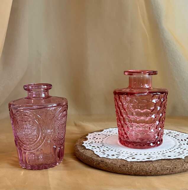 Pink Embossed Glass Bud Vases Vintage-Inspired - image 1