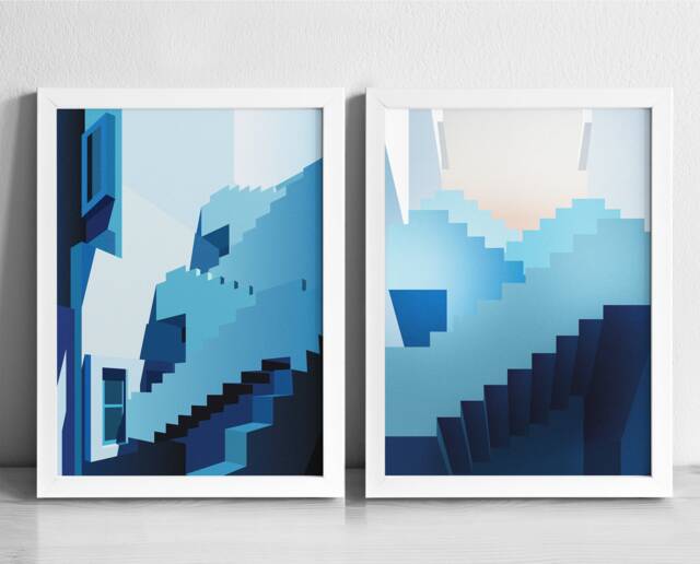 Muralla Roja Art Print Set - Spain Bofill Modern Architecture Graphic Illustration Abstract Minimalist Blue Gallery Wall - image 1