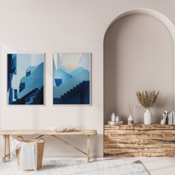 Muralla Roja Art Print Set - Spain Bofill Modern Architecture Graphic Illustration Abstract Minimalist Blue Gallery Wall - thumbnail 3