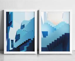 Muralla Roja Art Print Set - Spain Bofill Modern Architecture Graphic Illustration Abstract Minimalist Blue Gallery Wall - thumbnail 1