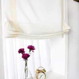 White Linen Relaxed Roman Shades With Cream Bordered Trim, Cl1010 - thumbnail 3