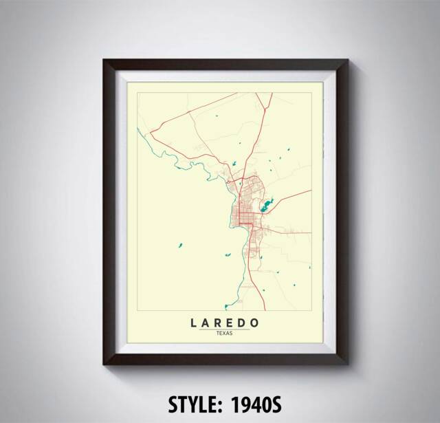 Laredo Texas Map Art Print Vintage Style Office Decor - image 1