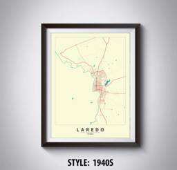 Laredo Texas Map Art Print Vintage Style Office Decor - thumbnail 1
