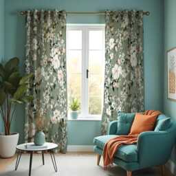 Green Floral Curtains, Vintage Botanical Print Drapes With White Blossoms, Custom Made Eyelet Or Rod Pocket Panels - thumbnail 2
