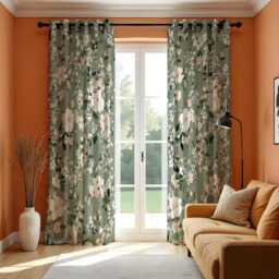 Green Floral Curtains, Vintage Botanical Print Drapes With White Blossoms, Custom Made Eyelet Or Rod Pocket Panels - thumbnail 3