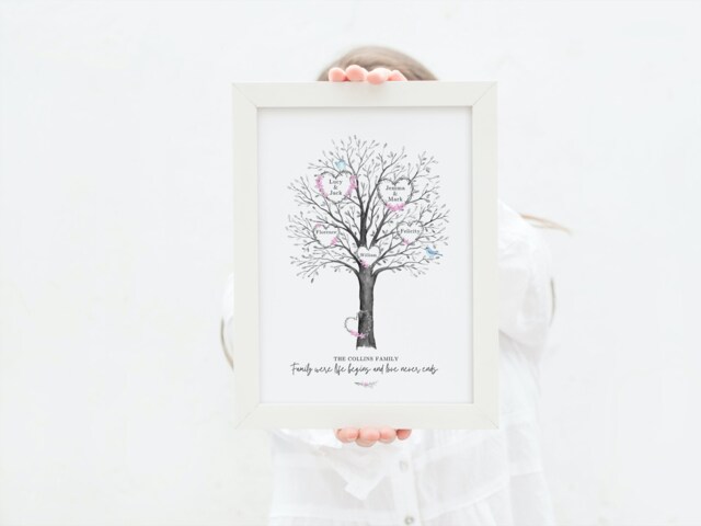 Family Tree, Tree With Hearts, Flowers, Add Up To 10 Hearts, Grandparents, Grandchildren, Mum & Dad - image 1