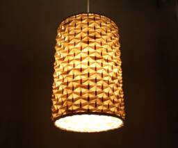 Bamboo Paper Pendant Light Cylindrical Lampshade, Natural Woven Design - thumbnail 1