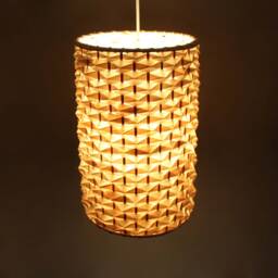 Bamboo Paper Pendant Light Cylindrical Lampshade, Natural Woven Design - thumbnail 2