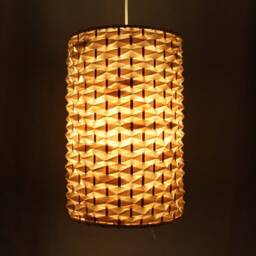 Bamboo Paper Pendant Light Cylindrical Lampshade, Natural Woven Design - thumbnail 3