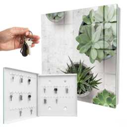 Green Succulents Wall Mounted Key Cabinet, Industrial Box, Minimalist Flowers & Plants, For Lovers Of Nature Minimalism - thumbnail 2