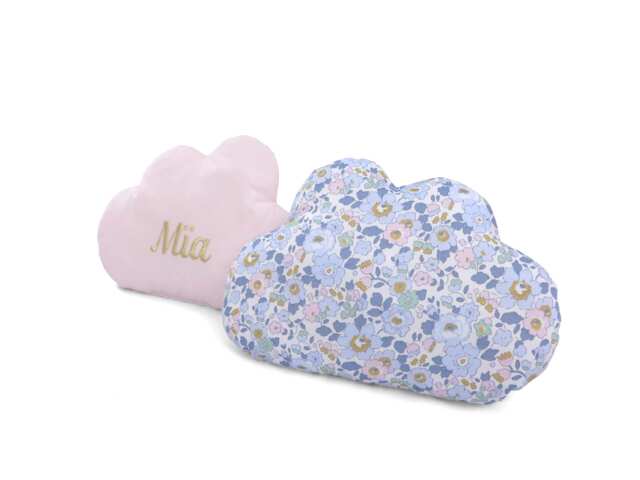 Personalized Cloud Cushion Embroidered in Betsy Denim Liberty Print - image 1