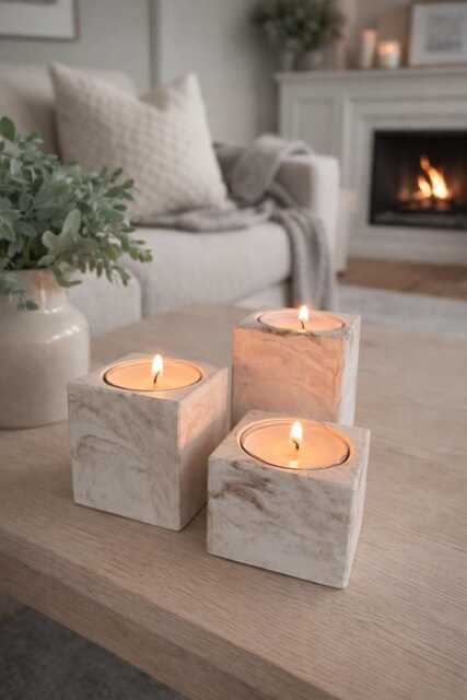 Ceramic Marbled Cube Candle Holder Gift Set - image 1
