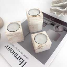 Ceramic Marbled Cube Candle Holder Gift Set - thumbnail 2