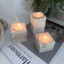 Ceramic Marbled Cube Candle Holder Gift Set - thumbnail 3