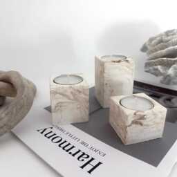 Ceramic Marbled Cube Candle Holder Gift Set - thumbnail 4