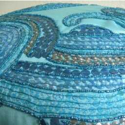Bead & Sequin Abstract Pattern Art Silk Blue Pillow Sham, 24x24/26x26, Mediterranean Style Euro Square Pillowcase - Tides - thumbnail 4