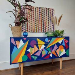 Made To Order, Bespoke Hand Painted Geometric Design, Mid Century Sideboard Credenza, Home Decor, Storage Solution, Retro - thumbnail 3
