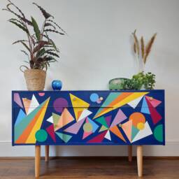 Made To Order, Bespoke Hand Painted Geometric Design, Mid Century Sideboard Credenza, Home Decor, Storage Solution, Retro
