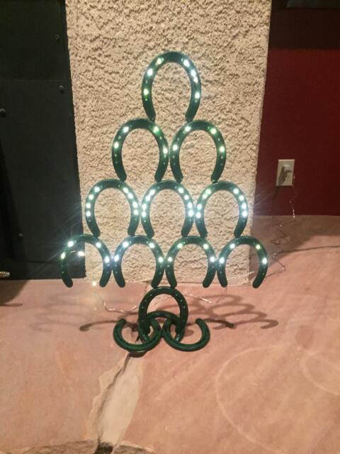 Green Light Up Horseshoe Christmas Tree - Lucky Decorations Decor Holiday Art - image 1