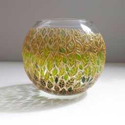 Hand Painted Floral Glass Planter Green Gradient Leaf Vase - thumbnail 2