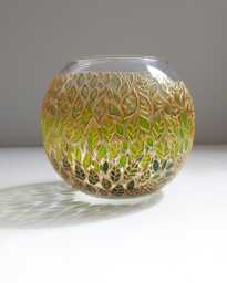 Hand Painted Floral Glass Planter Green Gradient Leaf Vase