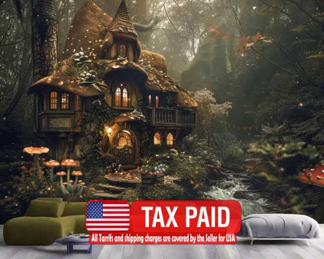 Enchanted Forest Fairy House Wallpaper Mural, Peel & Stick Wall Decal - image 1