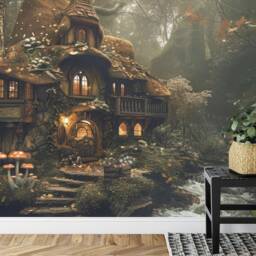 Enchanted Forest Fairy House Wallpaper Mural, Peel & Stick Wall Decal - thumbnail 2
