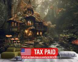 Enchanted Forest Fairy House Wallpaper Mural, Peel & Stick Wall Decal - thumbnail 1