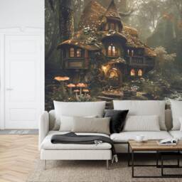 Enchanted Forest Fairy House Wallpaper Mural, Peel & Stick Wall Decal - thumbnail 3