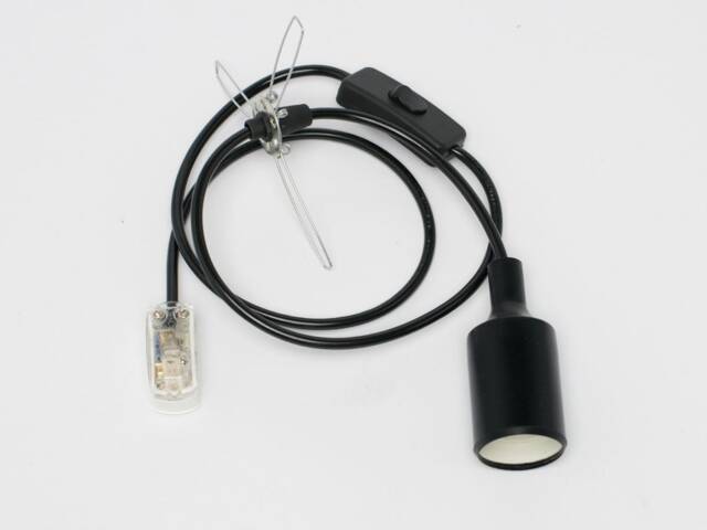 Pendant Light Cable Set - Black Cord, Natural Wood Fixture, Plug Or Hardwired - image 1